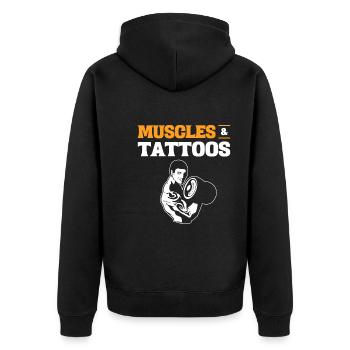 Muscles & Tattoos Tätowierter Fitnessstudio - Unisex Premium Bio Zip Hoodie - Schwarz - Hinten - Nico (187cm)