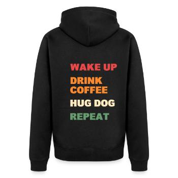 Wake Up Drink Coffee Hug Dog Repeat - Unisex Premium Bio Zip Hoodie - Schwarz - Hinten - Nico (187cm)
