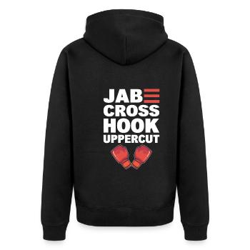 Jab Cross Hook Uppercut Professioneller Kickboxer - Unisex Premium Bio Zip Hoodie - Schwarz - Hinten - Nico (187cm)