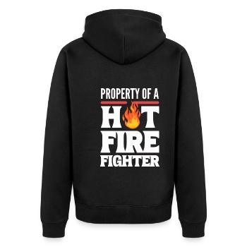 Property Of A Hot Firefighter Feuerwehrkapitän - Unisex Premium Bio Zip Hoodie - Schwarz - Hinten - Nico (187cm)