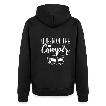 Queen Of The Camper Reisender - Unisex Premium Bio Zip Hoodie - Schwarz - Hinten - Nico (187cm)