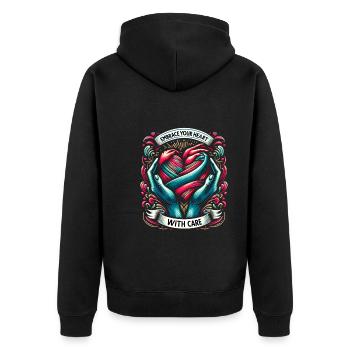 Gesunder Herzschlag Februar-herzbewusstsein - Unisex Premium Bio Zip Hoodie - Schwarz - Hinten - Nico (187cm)