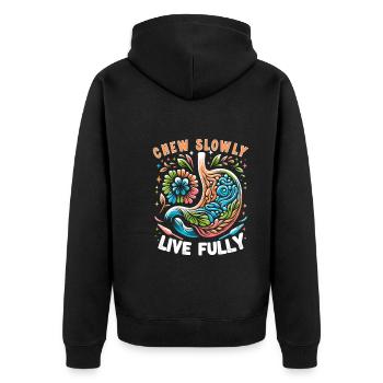 Schlauchmagen Schlauchmagenchirurgie Gastrektomie - Unisex Premium Bio Zip Hoodie - Schwarz - Hinten - Nico (187cm)