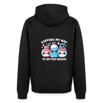 Hydration Drink Water Stay Hydrated Hydration - Unisex Premium Organic Zip Hoodie - black - Back - Nico (187cm)