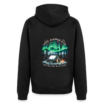 Polarlicht-aurora-verfolger Alaska Wilderness - Unisex Premium Bio Zip Hoodie - Schwarz - Hinten - Nico (187cm)