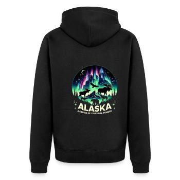 Polarlicht-aurora-verfolger Alaska Wilderness - Unisex Premium Bio Zip Hoodie - Schwarz - Hinten - Nico (187cm)