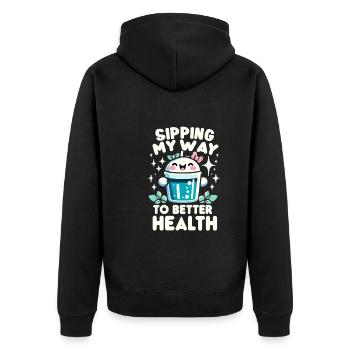Hydration Drink Water Stay Hydrated Hydration - Unisex Premium Organic Zip Hoodie - black - Back - Nico (187cm)
