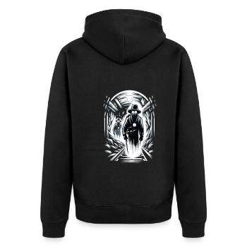 Cowboy Barn Bull Rider Rodeo Country Western - Unisex Premium Bio Zip Hoodie - Schwarz - Hinten - Nico (187cm)