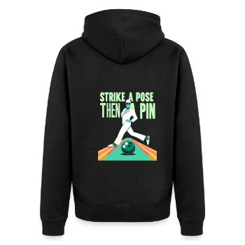Funny bowling team bowler strike bowling club - Unisex Premium Organic Zip Hoodie - black - Back - Nico (187cm)