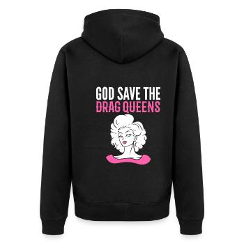God Save The Drag Queens Weiblicher Imitator - Unisex Premium Bio Zip Hoodie - Schwarz - Hinten - Nico (187cm)