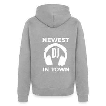 DJ Musik Disc Jockey - Unisex Premium Bio Zip Hoodie - Grau meliert - Hinten - Nico (187cm)