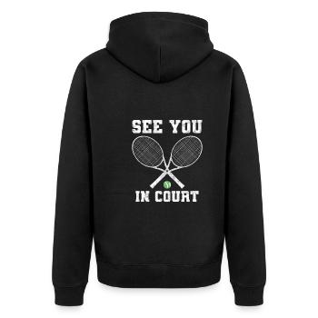 See You In Court Federballspieler - Unisex Premium Bio Zip Hoodie - Schwarz - Hinten - Nico (187cm)