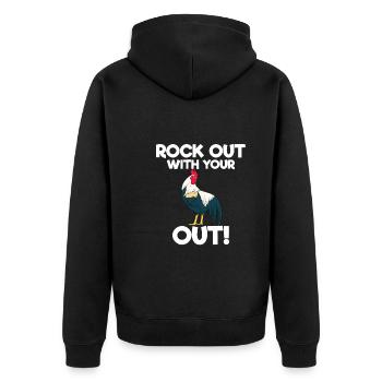Rock Out With Your Out Geflügel - Unisex Premium Bio Zip Hoodie - Schwarz - Hinten - Nico (187cm)