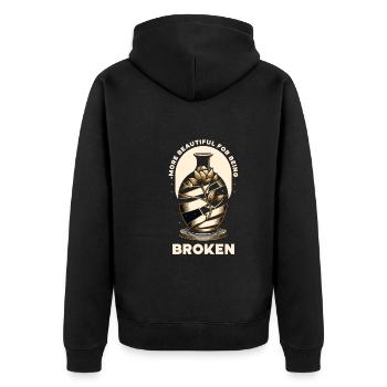 Kintsugi Kintsukuroi Imperfekte Japanische Kunst - Unisex Premium Bio Zip Hoodie - Schwarz - Hinten - Nico (187cm)
