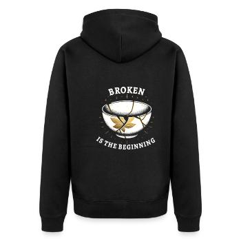 Kintsugi Kintsukuroi Imperfekte Japanische Kunst - Unisex Premium Bio Zip Hoodie - Schwarz - Hinten - Nico (187cm)
