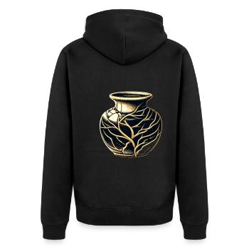 Kintsugi Kintsukuroi Imperfekte Japanische Kunst - Unisex Premium Bio Zip Hoodie - Schwarz - Hinten - Nico (187cm)