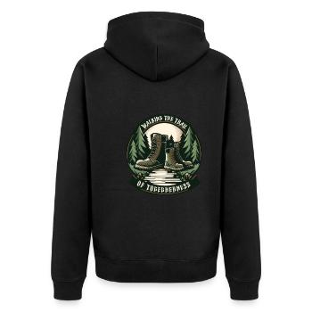 Scout Camping Outdoor Lagerfeuer Wandern - Unisex Premium Bio Zip Hoodie - Schwarz - Hinten - Nico (187cm)