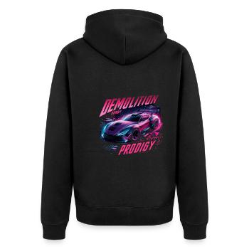 Demo Derby Demolition Derby Demolition Derby - Unisex Premium Bio Zip Hoodie - Schwarz - Hinten - Nico (187cm)