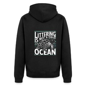 Anti-littering Keine Umwelt Müll Recyceln - Unisex Premium Bio Zip Hoodie - Schwarz - Hinten - Nico (187cm)