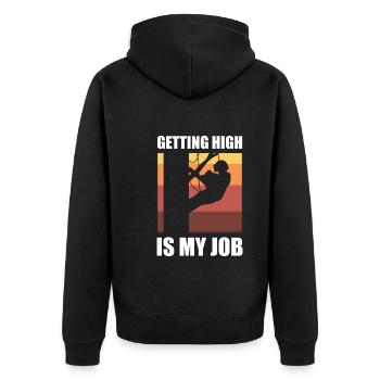 Getting High Is My Job Förster - Unisex Premium Bio Zip Hoodie - Schwarz - Hinten - Nico (187cm)