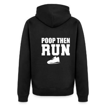 Poop Then Run Hürdenläufer - Unisex Premium Bio Zip Hoodie - Schwarz - Hinten - Nico (187cm)