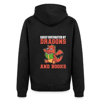 Easily Distracted By Dragons & Books Buchautor - Unisex Premium Bio Zip Hoodie - Schwarz - Hinten - Nico (187cm)
