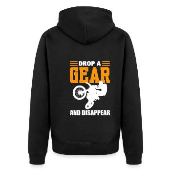 Drop A Gear And Disappear Motorradfahrer - Unisex Premium Bio Zip Hoodie - Schwarz - Hinten - Nico (187cm)