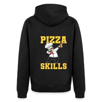 Pizza Skills Pizzabäcker - Unisex Premium Bio Zip Hoodie - Schwarz - Hinten - Nico (187cm)