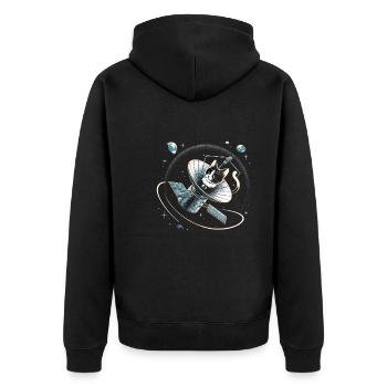 Katze Astronaut Astronomie Äußeres Sonnensystem - Unisex Premium Bio Zip Hoodie - Schwarz - Hinten - Nico (187cm)