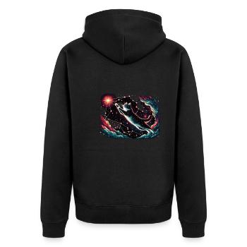 Katze Astronaut Astronomie Äußeres Sonnensystem - Unisex Premium Bio Zip Hoodie - Schwarz - Hinten - Nico (187cm)