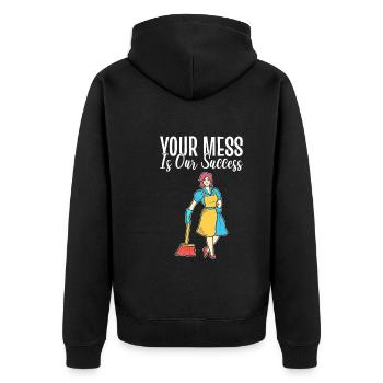 Lustiges Housekeeping Haushälterin - Unisex Premium Bio Zip Hoodie - Schwarz - Hinten - Nico (187cm)