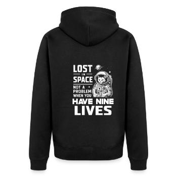 Katze Astronaut Astronomie Äußeres Sonnensystem - Unisex Premium Bio Zip Hoodie - Schwarz - Hinten - Nico (187cm)
