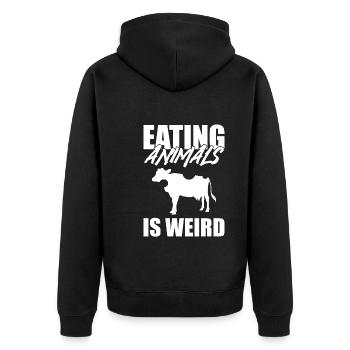 Eating Animals Is Weird Vegan - Unisex Premium Bio Zip Hoodie - Schwarz - Hinten - Nico (187cm)