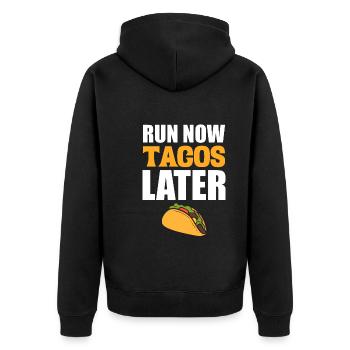 Run Now Tacos Later Taco-Liebhaber - Unisex Premium Bio Zip Hoodie - Schwarz - Hinten - Nico (187cm)