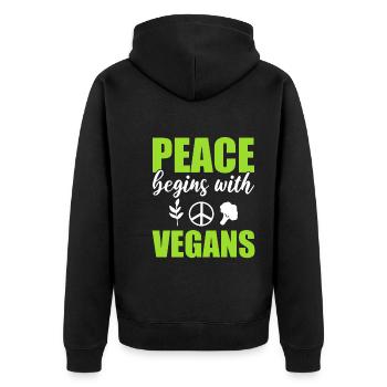 Peace Begins With Vegans Gesundheitsbegeisterter - Unisex Premium Bio Zip Hoodie - Schwarz - Hinten - Nico (187cm)