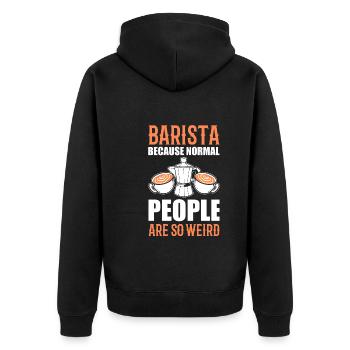 Lustiger Barista Kaffeeliebhaber - Unisex Premium Bio Zip Hoodie - Schwarz - Hinten - Nico (187cm)