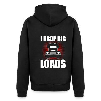 I Drop Big Loads LKW Fahrer - Unisex Premium Bio Zip Hoodie - Schwarz - Hinten - Nico (187cm)