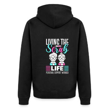 Lustige Altenpflege Persönlicher Pflegehelfer - Unisex Premium Bio Zip Hoodie - Schwarz - Hinten - Nico (187cm)