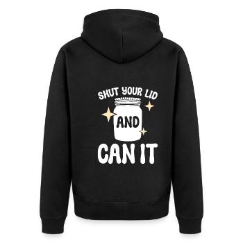 Shut Your Lid And Can It Einkocher - Unisex Premium Bio Zip Hoodie - Schwarz - Hinten - Nico (187cm)