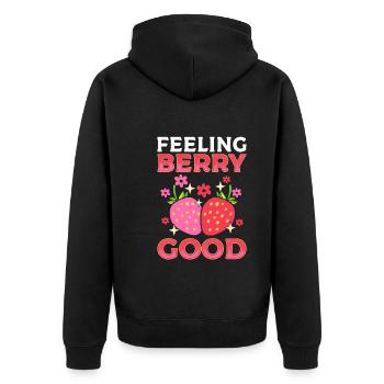 Feeling Berry Good Erdbeerpflücker - Unisex Premium Bio Zip Hoodie - Schwarz - Hinten - Nico (187cm)