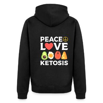 Peace Love Ketosis Fitness-Fanatiker - Unisex Premium Bio Zip Hoodie - Schwarz - Hinten - Nico (187cm)