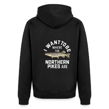 Nördlicher Hechtfischer Hecht Angelrute Hechtfisch - Unisex Premium Bio Zip Hoodie - Schwarz - Hinten - Nico (187cm)