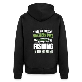 Nördlicher Hechtfischer Hecht Angelrute Hechtfisch - Unisex Premium Bio Zip Hoodie - Schwarz - Hinten - Nico (187cm)