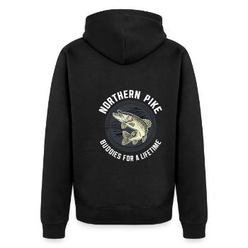 Nördlicher Hechtfischer Hecht Angelrute Hechtfisch - Unisex Premium Bio Zip Hoodie - Schwarz - Hinten - Nico (187cm)