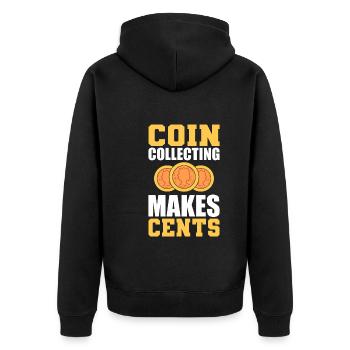 Coin Collecting Makes Cents Münzsammler - Unisex Premium Bio Zip Hoodie - Schwarz - Hinten - Nico (187cm)