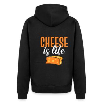 Cheese Is Life Käsemacher - Unisex Premium Bio Zip Hoodie - Schwarz - Hinten - Nico (187cm)