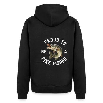 Nördlicher Hechtfischer Hecht Angelrute Hechtfisch - Unisex Premium Bio Zip Hoodie - Schwarz - Hinten - Nico (187cm)