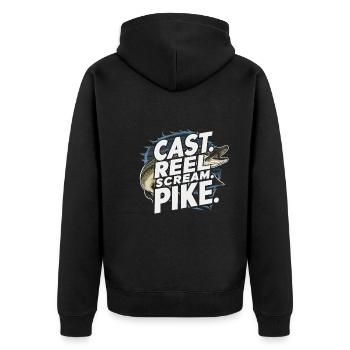 Nördlicher Hechtfischer Hecht Angelrute Hechtfisch - Unisex Premium Bio Zip Hoodie - Schwarz - Hinten - Nico (187cm)