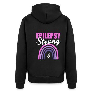 Epilepsy Strong Epilepsie-Krieger - Unisex Premium Bio Zip Hoodie - Schwarz - Hinten - Nico (187cm)