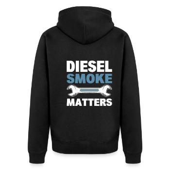 Diesel Smoke Matters Automechaniker - Unisex Premium Bio Zip Hoodie - Schwarz - Hinten - Nico (187cm)